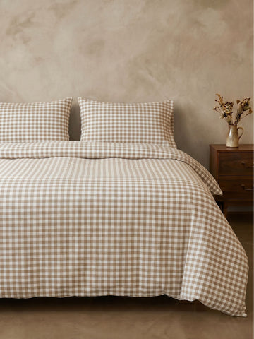 GINGHAM DUVET COVER - ICED COFFEE