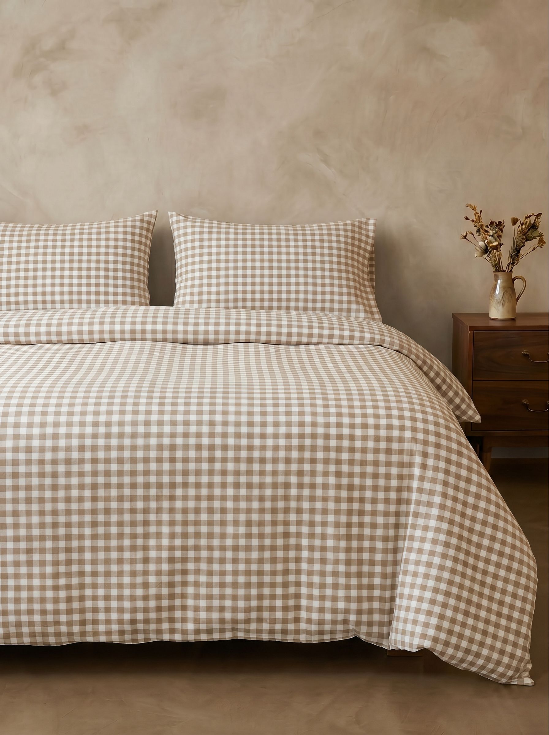 GINGHAM DUVET COVER - ICED COFFEE