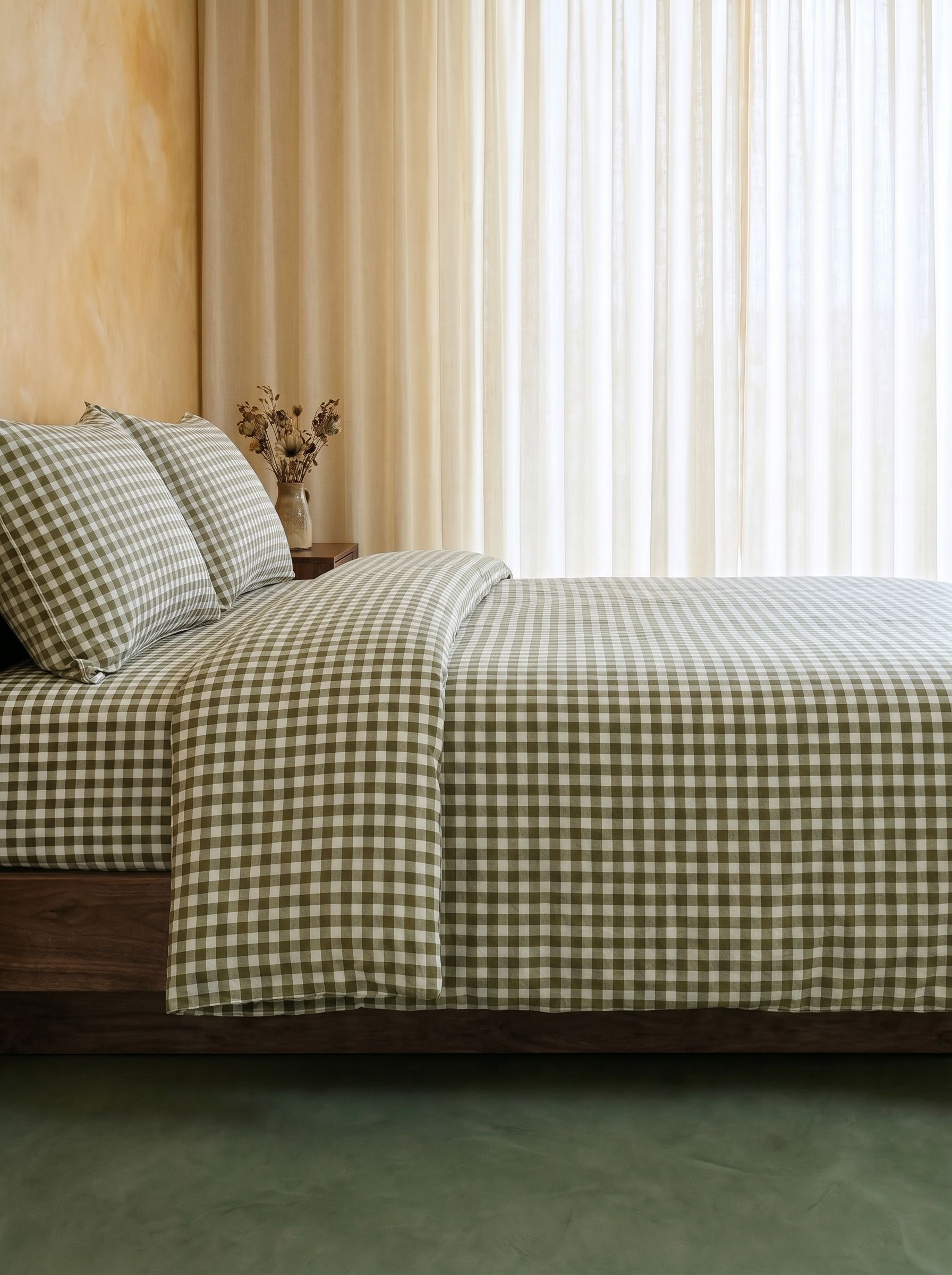 GINGHAM DUVET COVER - MATCHA LATTE