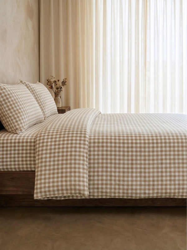 GINGHAM PILLOWCASE SET - ICED COFFEE