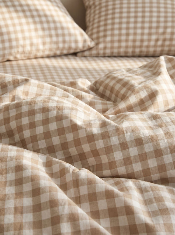GINGHAM DUVET COVER - ICED COFFEE