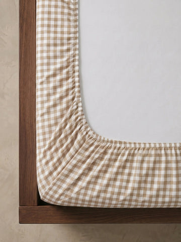 GINGHAM FITTED SHEET - ICED COFFEE