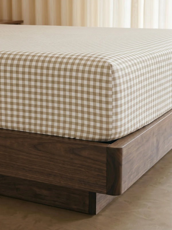 GINGHAM FITTED SHEET - ICED COFFEE