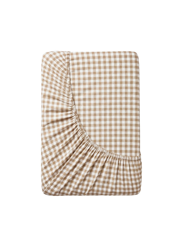 GINGHAM FITTED SHEET - ICED COFFEE