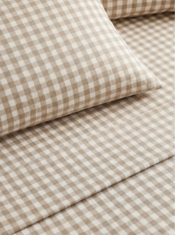 GINGHAM PILLOWCASE SET - ICED COFFEE