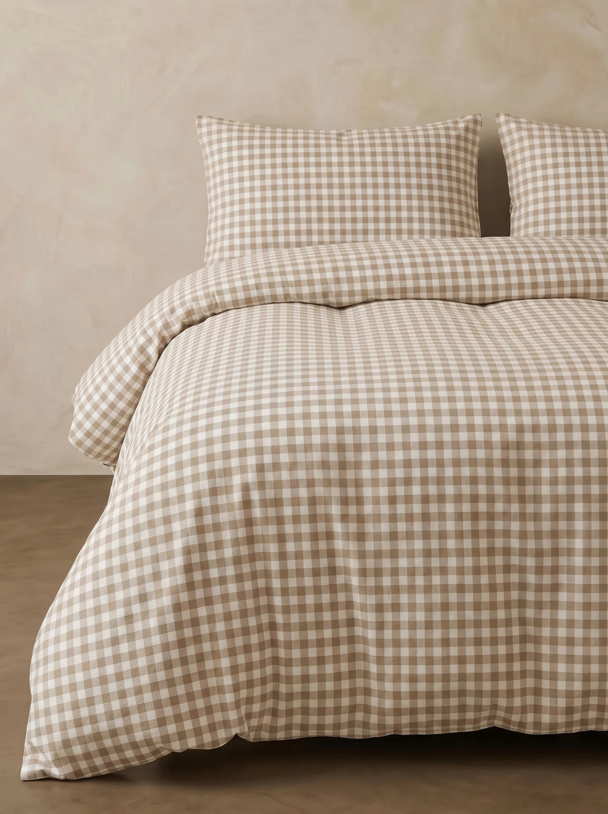 Gingham beddengoedset van geborsteld katoen - Tiramisu Latte