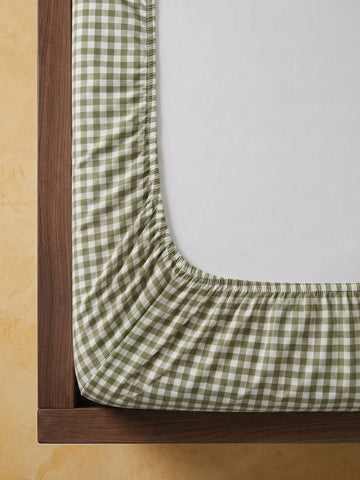 GINGHAM FITTED SHEET - MATCHA LATTE