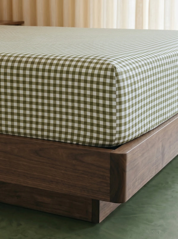 GINGHAM FITTED SHEET - MATCHA LATTE