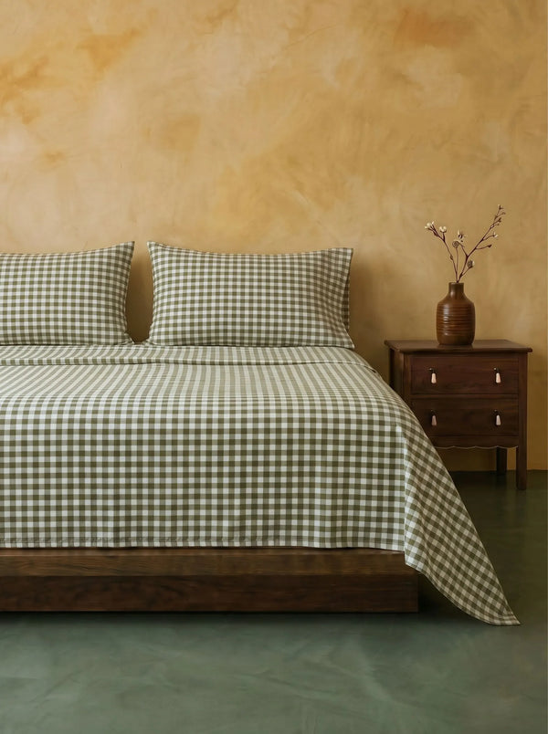 GINGHAM FLAT SHEET - MATCHA LATTE