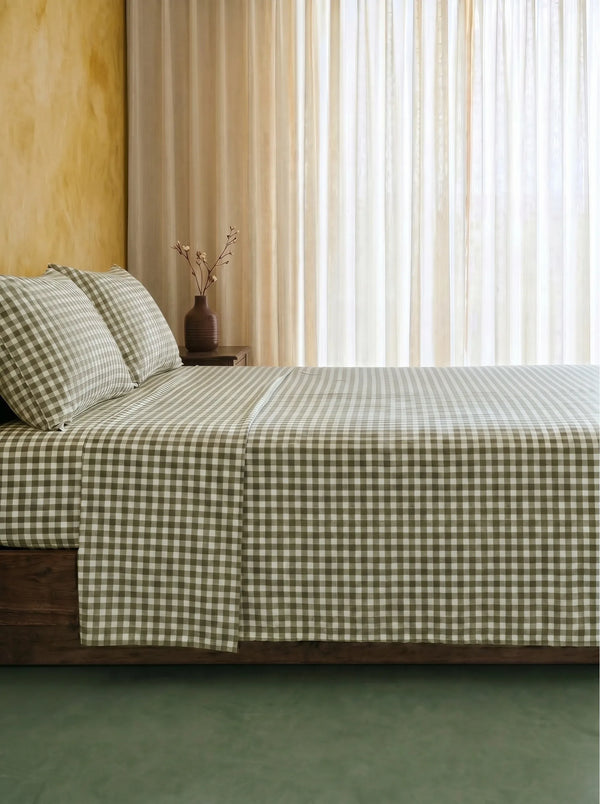 GINGHAM FLAT SHEET - MATCHA LATTE